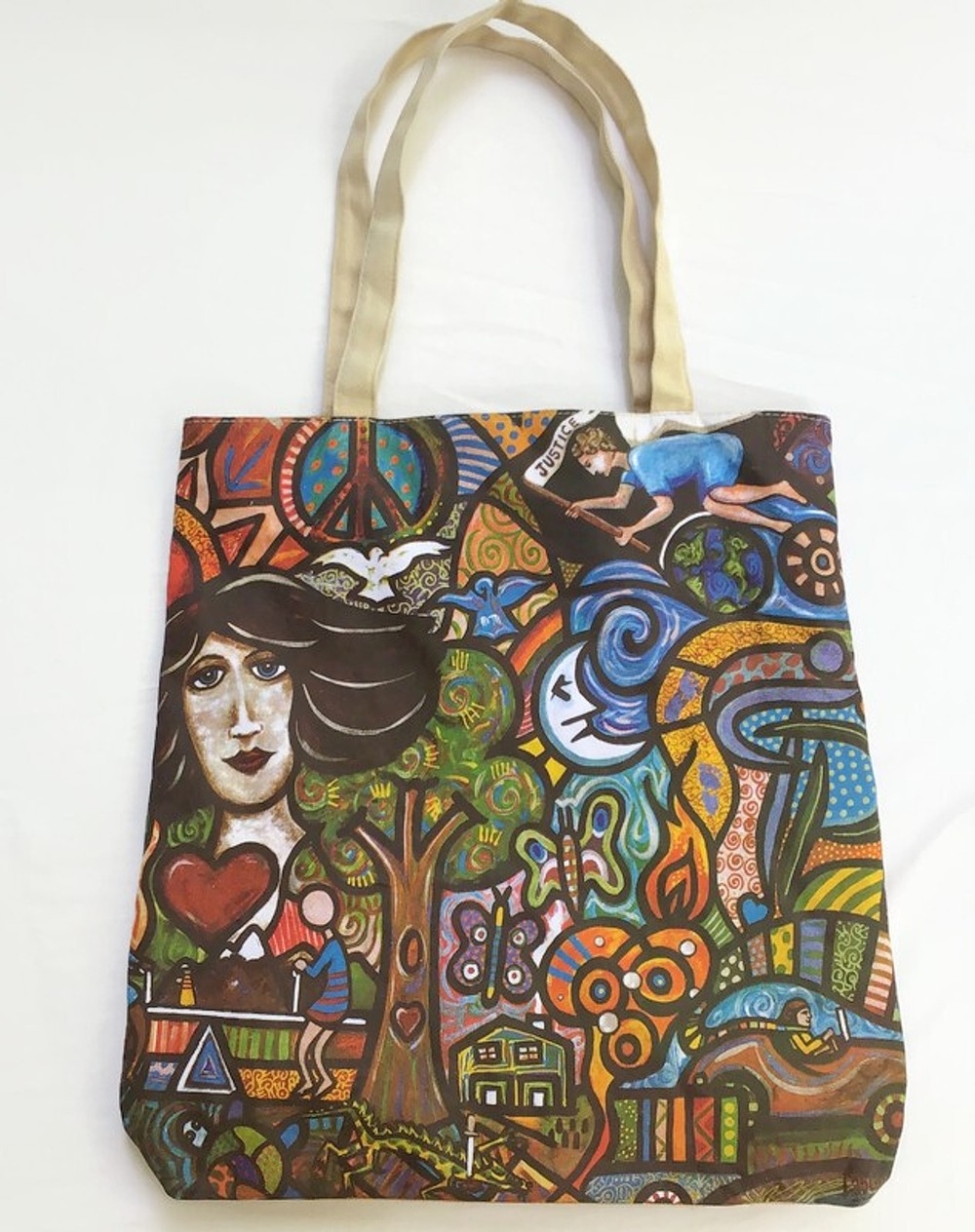 True Religion Daniel Cascardo Canvas Tote Bag Colorful Art Double Handle 17x17